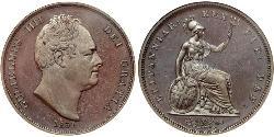 1 Penny Vereinigtes Königreich von Großbritannien und Irland (1801-1922) Bronze Wilhelm IV (1765-1837)