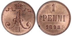 1 Penny Gran Ducado de Finlandia (1809 - 1917) Cobre Alejandro III (1845 -1894)