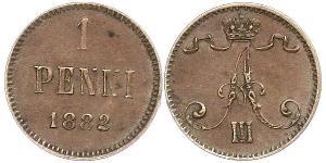 1 Penny Gran Ducado de Finlandia (1809 - 1917) Cobre Alejandro III (1845 -1894)