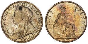 1 Penny Reino Unido de Gran Bretaña e Irlanda (1801-1922) Cobre Victoria (1819 - 1901)