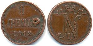 1 Penny Großfürstentum Finnland (1809 - 1917) Kupfer Nikolaus II (1868-1918)