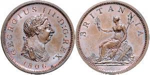 1 Penny Vereinigtes Königreich von Großbritannien und Irland (1801-1922) Kupfer Georg III (1738-1820)