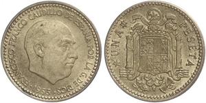 1 Peseta Dictadura de Francisco Franco (1936 - 1975) Aluminio/Bronce Francisco Franco(1892 – 1975)