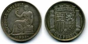 1 Peseta Seconda repubblica spagnola (1931 - 1939) Argento 