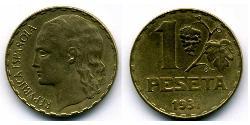 1 Peseta Zweite Spanische Republik (1931 - 1939) Messing 