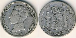 1 Peseta Kingdom of Spain (1874 - 1931) Plata 