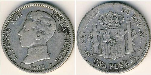 1 Peseta Kingdom of Spain (1874 - 1931) Silber 