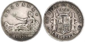 1 Peseta First Spanish Republic (1873 - 1874) Silver 