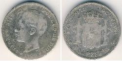 1 Peseta Kingdom of Spain (1874 - 1931) 銀 
