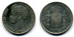 1 Peseta Kingdom of Spain (1874 - 1931) 銀 阿方索十三世 (1886 - 1941)