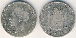 1 Peseta Kingdom of Spain (1874 - 1931) 銀 