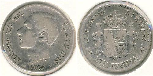 1 Peseta Kingdom of Spain (1874 - 1931) 銀 