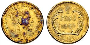 1 Peso República de Guatemala (1838 - ) Gold José Rafael Carrera Turcios