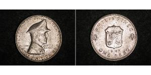 1 Peso Filipinas Plata Douglas MacArthur (1880 - 1964) 