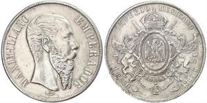 1 Peso Segundo Imperio Mexicano (1864 - 1867) Plata Maximilian I of Mexico (1832 - 1867)