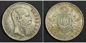 1 Peso Segundo Imperio Mexicano (1864 - 1867) Plata Maximilian I of Mexico (1832 - 1867)