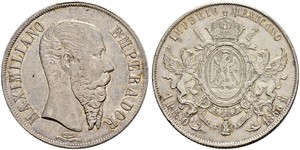 1 Peso Segundo Imperio Mexicano (1864 - 1867) Plata Maximilian I of Mexico (1832 - 1867)