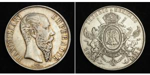 1 Peso Segundo Imperio Mexicano (1864 - 1867) Plata Maximilian I of Mexico (1832 - 1867)