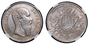 1 Peso Segundo Imperio Mexicano (1864 - 1867) Plata Maximilian I of Mexico (1832 - 1867)
