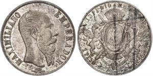 1 Peso Segundo Imperio Mexicano (1864 - 1867) Plata Maximilian I of Mexico (1832 - 1867)