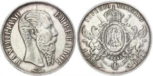 1 Peso Segundo Imperio Mexicano (1864 - 1867) Plata Maximilian I of Mexico (1832 - 1867)
