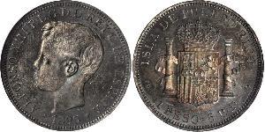 1 Peso Puerto Rico Silber Alfonso XIII of Spain (1886 - 1941)