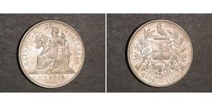 1 Peso República de Guatemala (1838 - ) Silber 