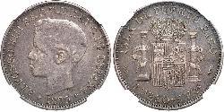 1 Peso Puerto Rico (1898 - ) Silver Alfonso XIII of Spain (1886 - 1941)