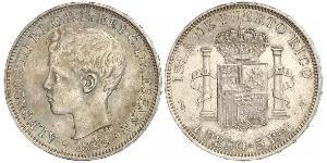 1 Peso Puerto Rico (1898 - ) Silver Alfonso XIII of Spain (1886 - 1941)