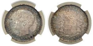 1 Peso Puerto Rico (1898 - ) Silver Alfonso XIII of Spain (1886 - 1941)