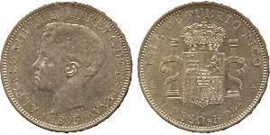 1 Peso Puerto Rico (1898 - ) Silver Alfonso XIII of Spain (1886 - 1941)