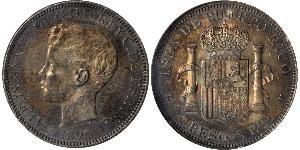 1 Peso Puerto Rico (1898 - ) Silver Alfonso XIII of Spain (1886 - 1941)