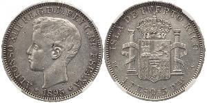 1 Peso Puerto Rico (1898 - ) Silver Alfonso XIII of Spain (1886 - 1941)