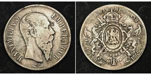 1 Peso 墨西哥第二帝國 (1864 - 1867) 銀 Maximilian I of Mexico (1832 - 1867)