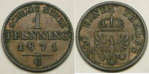 1 Pfennig Reino de Prusia (1701-1918) Cobre 