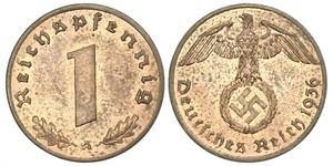 1 Pfennig 納粹德國 (1933 - 1945) 青铜 