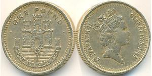 1 Pound Gibraltar (1704 - ) Rame/Nichel 