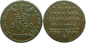 1 Quattrino Estados Pontificios (752-1870) Cobre Pío VII (1742 -1823)