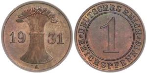 1 Reichpfennig / 1 Pfennig Weimar Republic (1918-1933) Bronze 
