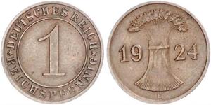 1 Reichpfennig / 1 Pfennig 魏瑪共和國 (1919 - 1933) 青铜 