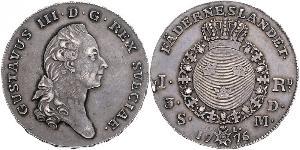 1 Riksdaler Suède Argent Gustave III de Suède (1746 - 1792)