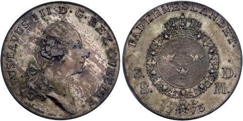 1 Riksdaler Suède Argent Gustave III de Suède (1746 - 1792)