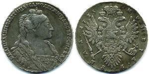 1 Ruble 俄罗斯帝国 (1721 - 1917) 銀 安娜·伊凡诺芙娜·罗曼诺娃 (1693-1740)