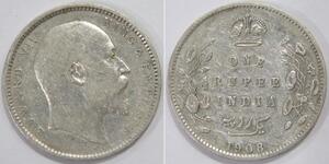 1 Rupee Raj Británico (1858-1947) Plata Eduardo VII (1841-1910)