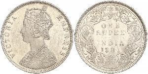 1 Rupee Raj Británico (1858-1947) Plata Victoria (1819 - 1901)