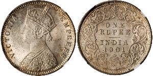 1 Rupee Raj Británico (1858-1947) Plata Victoria (1819 - 1901)