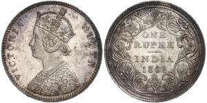 1 Rupee Raj Británico (1858-1947) Plata Victoria (1819 - 1901)