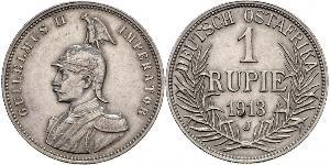 1 Rupee África Oriental Alemana (1885-1919) Plata Wilhelm II, German Emperor (1859-1941)