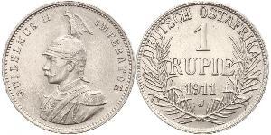 1 Rupee German East Africa (1885-1919) Silver Wilhelm II, German Emperor (1859-1941)