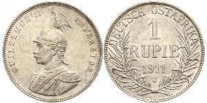 1 Rupee German East Africa (1885-1919) Silver Wilhelm II, German Emperor (1859-1941)
